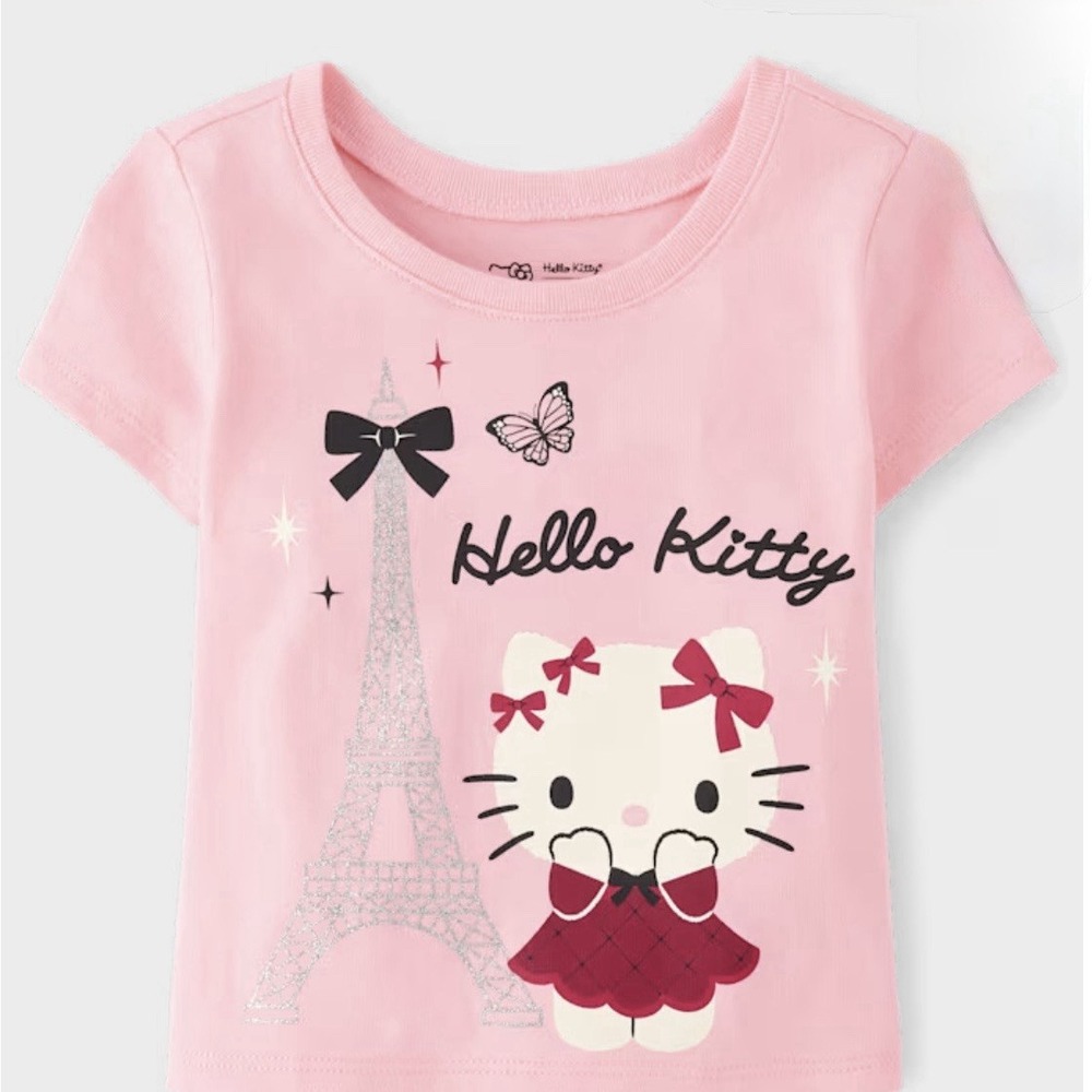 Toddler Girls Hello Kitty® Glitter Eiffel Tower Baby Tee - Pink S-4T Pink New